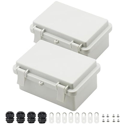 Zulkit 2pcs Junction Box ABS Plastic Dustproof Waterproof IP65 Electrical Boxes Hinged Shell Outdoor Universal Project Enclosure, 5.9 x 3.9 x 2.8 inch