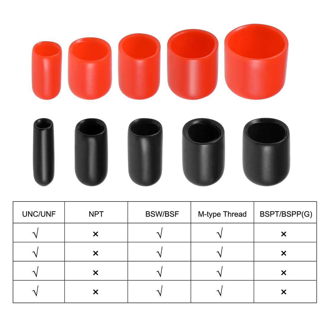 20pcs Rubber End Caps 13mm ID Vinyl Round Tube Bolt Cap Cover Thread Protectors Black (20 Count)
