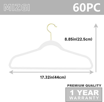 MIZGI Premium White Velvet Hangers, 60 Pack, Anti-Slip, Lightweight, Space Saving, Suitable for Coats, Shirts, Sweaters, Dresses, Pants, and More
