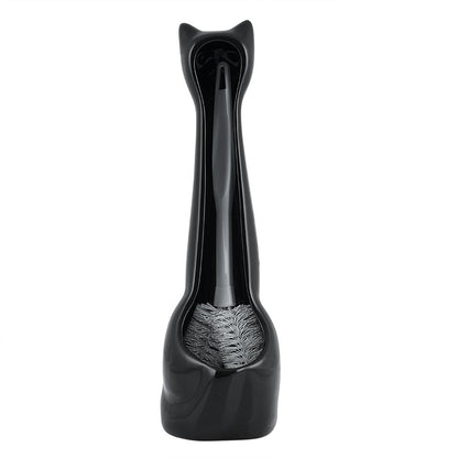 Cat 3 Piece Black Ceramic Toilet Brush Holder with White Plastic Brush and Soap Dispenser Set