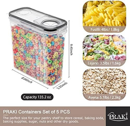 5PCS Large Cereal Containers Storage [4L/135.2 oz], Food Storage Containers