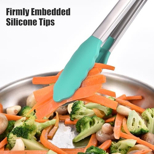 Doosu Kitchen Tongs with Silicone Tips for Cooking Serving (16in, Aqua Sky)