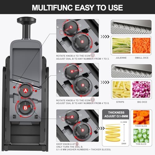 QYKIC Mandoline Slicer for Kitchen, Adjustable 0.1-8mm (S4 Black)