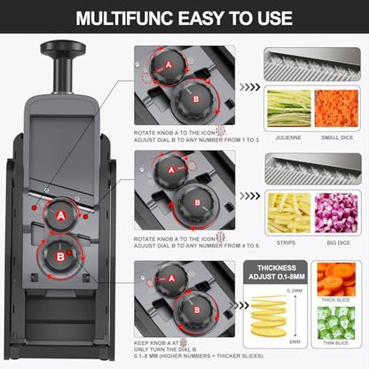 QYKIC Mandoline Slicer for Kitchen, Adjustable 0.1-8mm (S4 Black)
