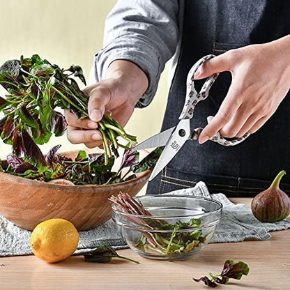 Linoroso Kitchen Scissors Heavy Duty Kitchen Shears with Magnetic Holder Made with Japanese Steel 4034, Multipurpose Ultra Sharp Cooking Scissors for Meat/Vegetables/BBQ/Herbs/Pizza (Graphic,Cow)