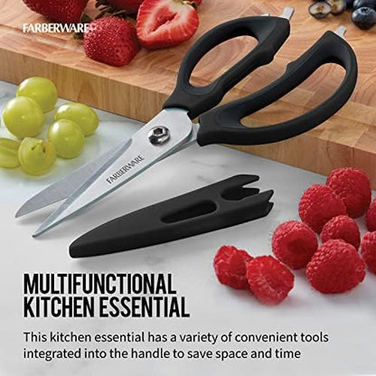 Farberware 4-in-1 Kitchen Scissors, High Carbon Stainless Steel, Black