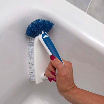 2-in-1 Bath and Tile Scrubber Brush Tool, Crevice Cleaning Supplies, Dishwasher Safe, Rounded Bristles for Bathroom Scrubbing, Great for Tile, Bathtubs, and Showers