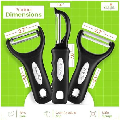 Spring Chef 3pcs Vegetable Peelers for Kitchen, Swivel, Y & Julienne Peeler