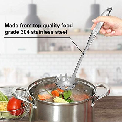 Kitchen 304 Stainless Steel Spaghetti Server – 12" Pasta Fork with Draining Holes & Anti-Slip Teeth – Rust-Resistant Noodle Ladle – Dishwasher Safe Kitchen Utensil for Everyday Use