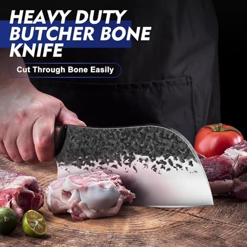 Topfeel 8PCS High Carbon Steel Butcher Knife Set with Leather Roll Bag