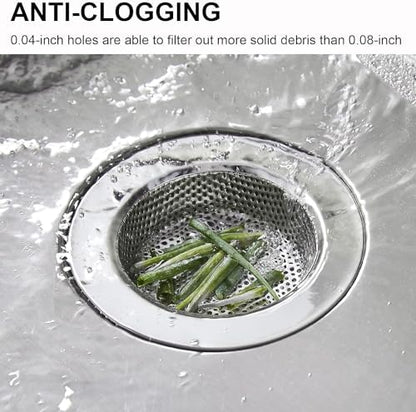 Kitchen Sink Strainer Stainless Steel, LASSHSWA Kitchen Sink Drain Strainer, Sink Strainers for Kitchen Sinks with Large Wide Rim 4.5" Diameter (2 Pack)