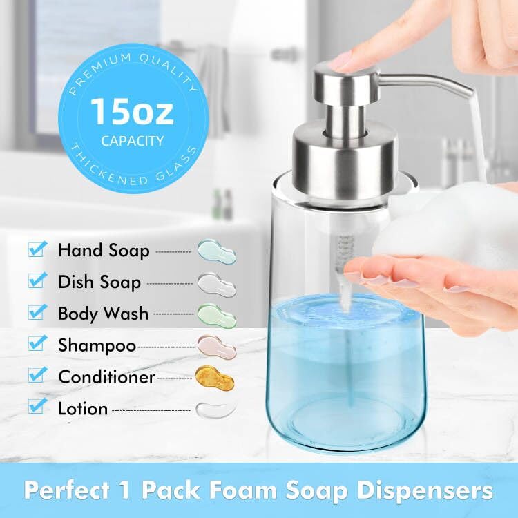 Thick Glass Soap Dispenser with Rust Proof Stainless Steel Pump
