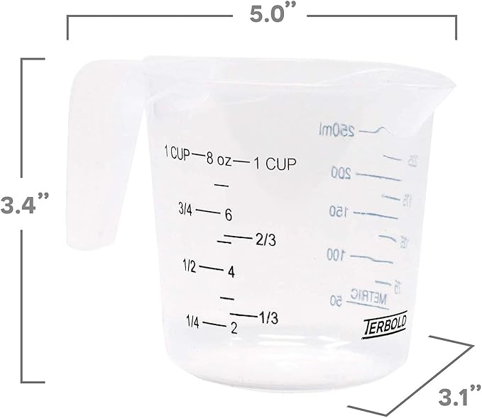 3pc Liquid Measuring Cups Set - 1 Cup, 2 Cup, 1 Quart | Clear Plastic Measure Cups with Long Handles