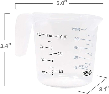 3pc Liquid Measuring Cups Set - 1 Cup, 2 Cup, 1 Quart | Clear Plastic Measure Cups with Long Handles