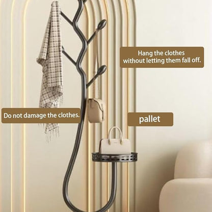 Metal Standing Coat Rack, Small Space Coat Rack Freestanding Hanger Coat Stand with Natural Metal Base & 8 Hooks, Tree-Shaped Coat Rack for Entryway, Hallway, Bedroom, can Hang Clothes, Hats (Black)