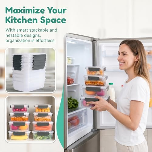 YORY 7cup Plastic Food Storage Containers With Lids For Leftover,5pk