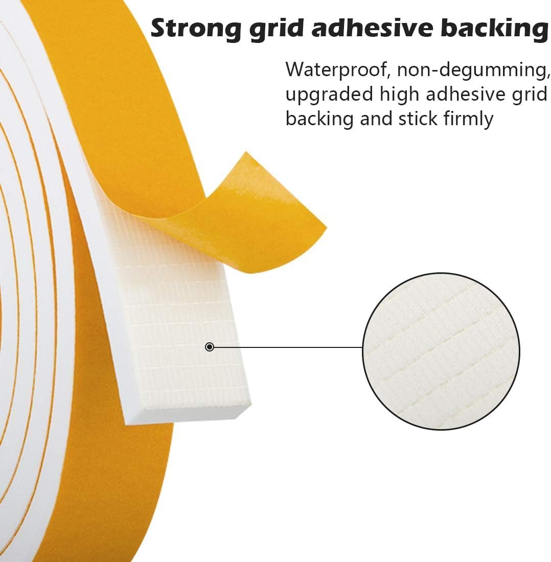 White Door Window Weather Stripping Self Adhesive Foam Tape High Density Foam Sealing Strip Window Insulation Weatherproof Gasket Tape 1 (84 Foot)