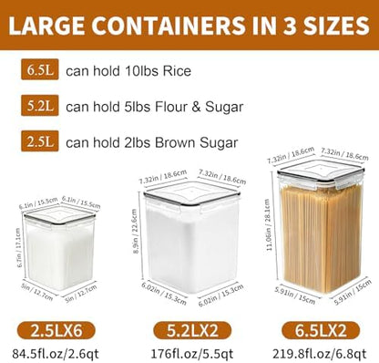 Flour Sugar Storage Containers, 10 Pack Large Airtight Food Storage Containers with Lids for Kitchen Pantry Organization and Storage, BPA Free Plastic Canisters Sets for Cereal, Rice and Baking