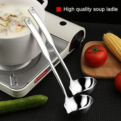 Kitchen Soup Ladle 304 Stainless Steel Punch Metal Luminous Ladell Spoons With Pour Spout Gravy Ladles for Serving,Cooking,Canning,11.8 inch