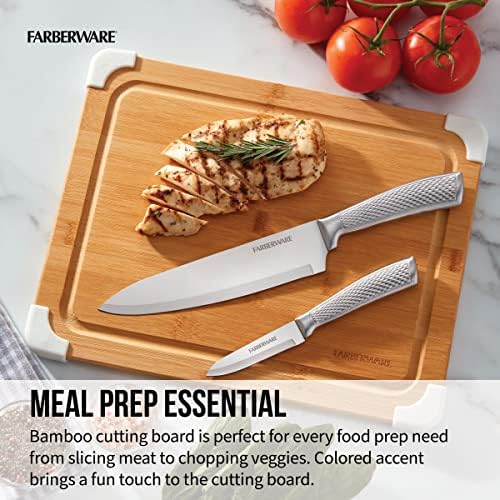 Farberware Nonslip Bamboo Cutting Board with Juice Groove, 11x14 Inch, White