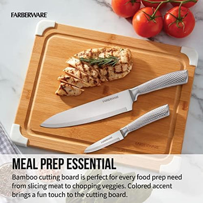 Farberware Nonslip Bamboo Cutting Board with Juice Groove, 11x14 Inch, White