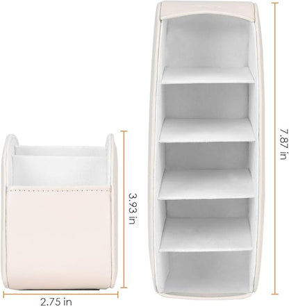 SITHON Remote Control Holder with 5 Compartments - PU Leather Remote Caddy Desktop Organizer Store TV, DVD, Blu-Ray, Media Player, Heater Controllers, Beige