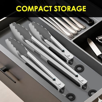 Stainless Steel Cooking Tongs, Heat Resistant Metal Tongs 9" and 12"