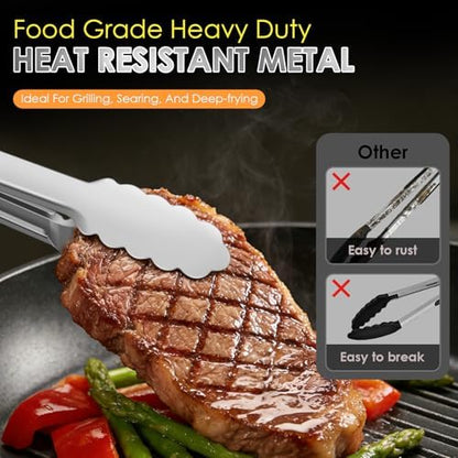 Stainless Steel Cooking Tongs, Heat Resistant Metal Tongs 9" and 12"