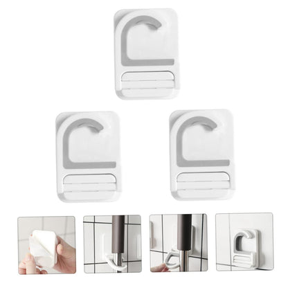 3pcs Punch Wall Mounted Mop Holder Heavy Duty Adhesive Broom Organizer Hooks Multi Functional Hanging Clips for Mop Broom Umbrella Storage Easy No Drill Installation