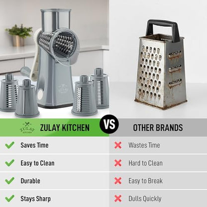 Rotary Cheese Grater Manual Hand Crank 5 Blade Shredder, Gray & White