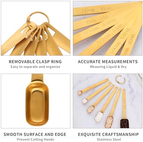 DOCBLACK 6PCS Measuring Spoons Set, Premium Heavy Duty Stainless Steel Metal Kitchen Measuring Tools Set, for Cooking Baking, for Dry or Liquid, Fits in Spice Jar - Rose Gold