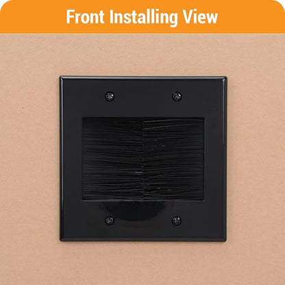 Black Brush Wall Plate, 2 Gang Wall Plate with Built-in Low Voltage Mounting Bracket for Cables Pass Through in-Wall (Pack of 4)