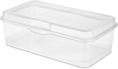 Sterilite 6-Pack Rectangular Large FlipTop, Clear Plastic Storage Box with Hinged Lid - Stackable Multipurpose Organizer for Art and Craft Supplies, Accessories, Photos & CDs, Home or Office Use