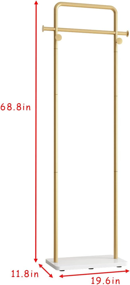 TIEOU Gold Clothing Racks with Shelf, Heavy Duty Gold Clothes Racks for Boutiques, Free-Standing Metal Garment Rack for Hanging Clothes, Modern Coat Rack Entryway