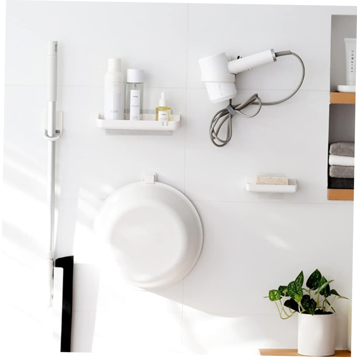 3pcs Punch Wall Mounted Mop Hooks Mop Organizer Multi Functional Broom Holder for Home Kitchen Garage Storage