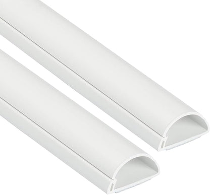 D-Line Half Round Cord Hider, Patented Cable Cover, Hide TV Wall Mount Wires, Raceway for Cords, Decorative Wire Covers, Paintable, Adhesive Cable Concealer - 2X 1.18in W x 0.59in H x 39in L - White