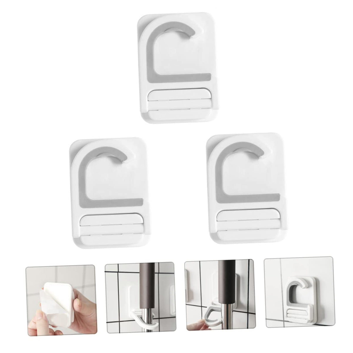 3pcs Punch Broom Mop Holder Wall Mount Hooks Multifunctional Mop Organizer for Umbrellas and Cleaning Tools Home Kitchen Garage Storage