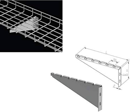 Kable Kontrol V Type Wall Bracket – 8” Width - Wire Mesh Tray Cable Management Rack Cords Organizer Cable Basket, Zinc Plated Steel NEC Approved for Network, Fiber Optic, Cabling Accessory