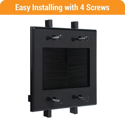 Black Brush Wall Plate, 2 Gang Wall Plate with Built-in Low Voltage Mounting Bracket for Cables Pass Through in-Wall (Pack of 4)