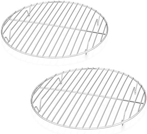 E-far 10½ Inch Round Cooling Cooking Racks, Stainless Steel Round Steaming Baking Rack Set of 2, Multi-Purpose for Canning Air Fryer Pressure Cooker, Dishwasher Safe