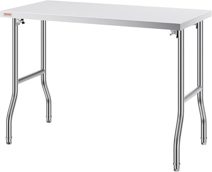 VEVOR Stainless Steel Foldable Work Table, 24 * 48 Inch Heavy Duty Food Outdoor Stainless Steel Worktable for Commercial Kitchen Restaurant