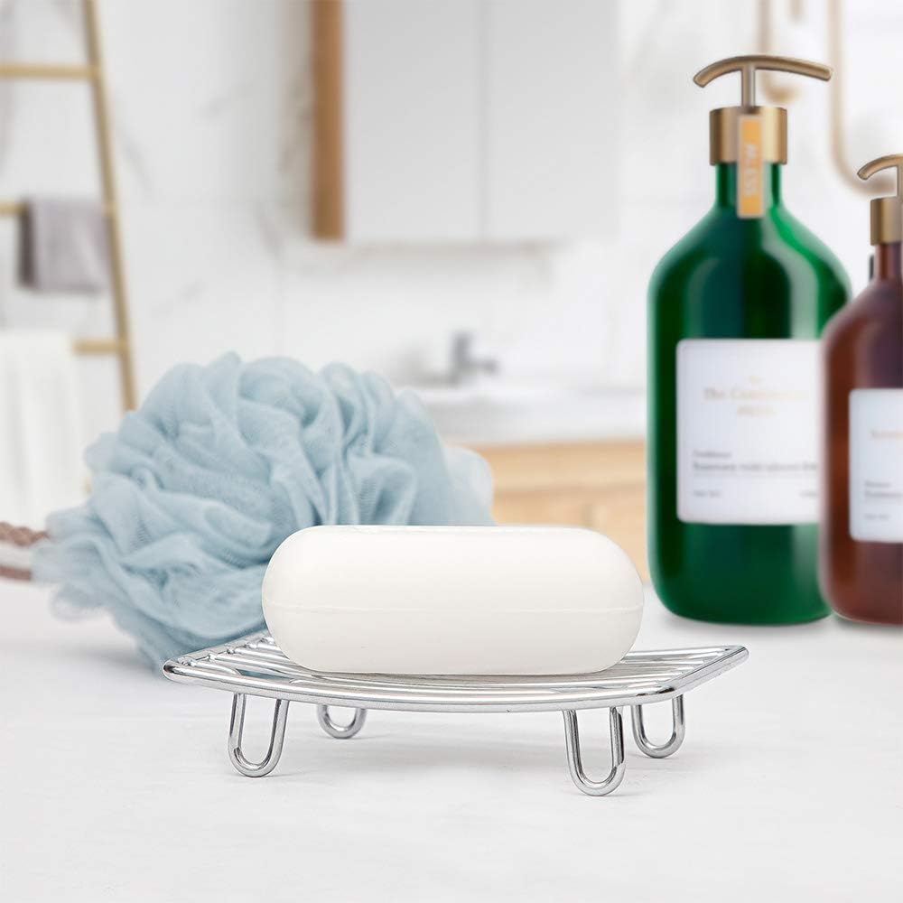 Bar Soap Dish Holder for Shower Bathroom Stainless Steel Rust Proof Self Draining with White Soap Saver Pad