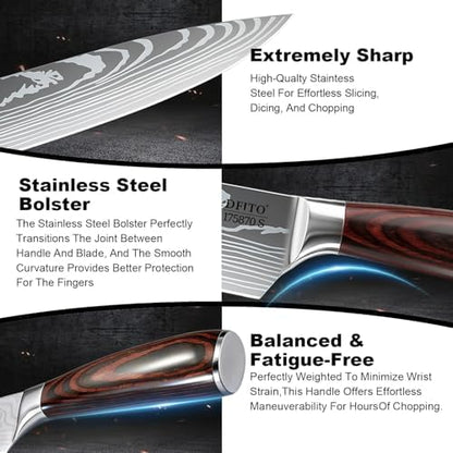 Dfito Kitchen Knife Set 5 Pieces, Professional Chef Knives Set Gift Box