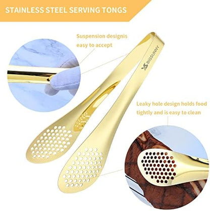 MSY BIGSUNNY 2 Pack Buffet Tongs, Gold-plated Stainless Steel Food Tongs Serving Tong
