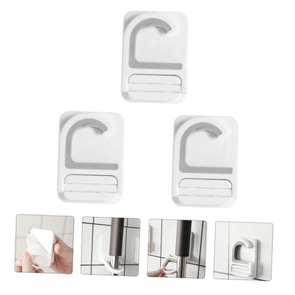 3pcs Punch Wall Mounted Mop Organizer Broom Hooks Space Saving Mop Holder for Home Kitchen Bathroom Adhesive Rack