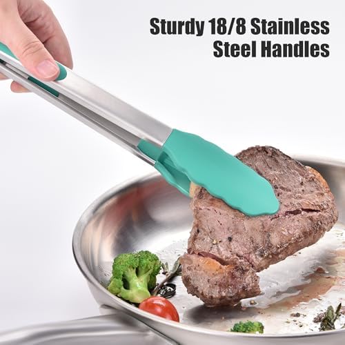 Doosu Kitchen Tongs with Silicone Tips for Cooking Serving (3Pcs, Aqua Sky)
