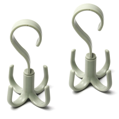2Pcs Rotating Belt Hanger 360 Degrees Rotatable Organizer with 4 Hooks for Drying Towels Bras Clothes Gloves Plastic Laundry Sock Drying Hanger Nordic Green (2 Count)