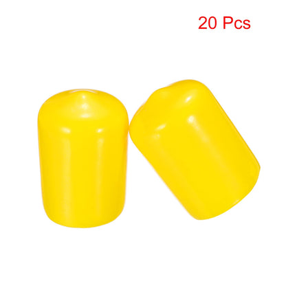 20pcs Rubber End Caps 15mm ID Vinyl PVC Round Tube Bolt Cap Cover Screw Thread Protectors Yellow