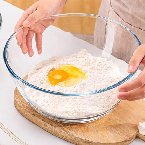 Large Glass Bowl for Sourdough Bread Making 6 QT Glass Mixing Bowl with Lid and Black Stand-Up Handle, Clear Sourdough Bread Proofing Bowl with Cover, Ideal for Baking, Meal Prep and Kitchen Storage