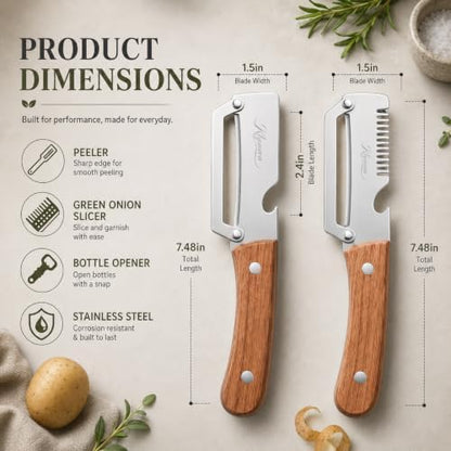 3-in-1 Vegetable Peeler with Bottle Opener, Wooden Handle